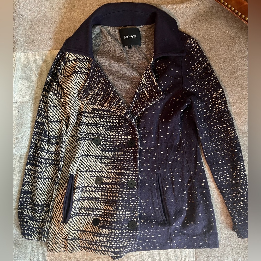 Nic+Zoe Women's Dark Purple/Cream Double Breasted Collared Jacket Size Small